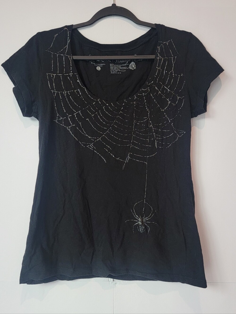 L.O.L. Vintage Black Spider Web Graphic T-Shirt Size L Gothic Halloween